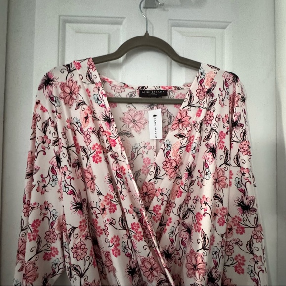 Lane Bryant 3/4-Sleeve Faux-Wrap Jersey Midi Dress pink floral 26/28 NWT - Picture 6 of 15